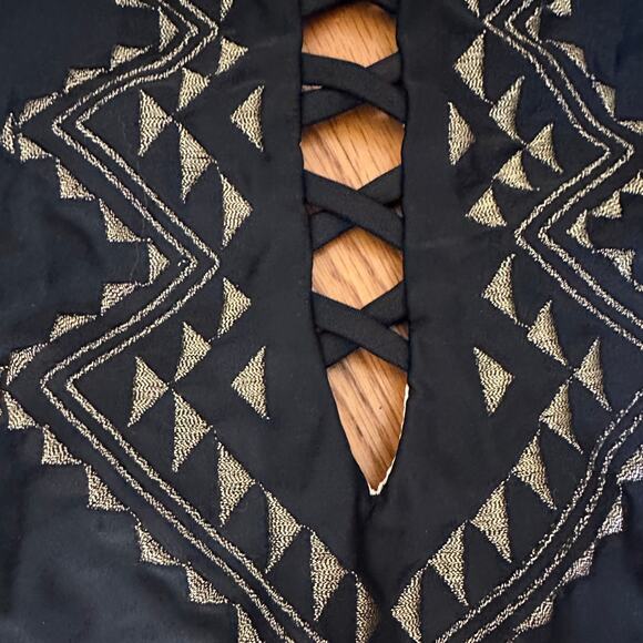 CLEOBELLA TURQUOISE | Halter Neck Gold Embroidered Swimsuit | Size Large - Picture 2 of 4